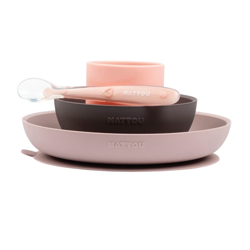 Silicone Set Assiette Silicone+bol+verre+cuillere (rose, Gris, Rose Clair), silicone nattou h23 — vue 3 sur 3