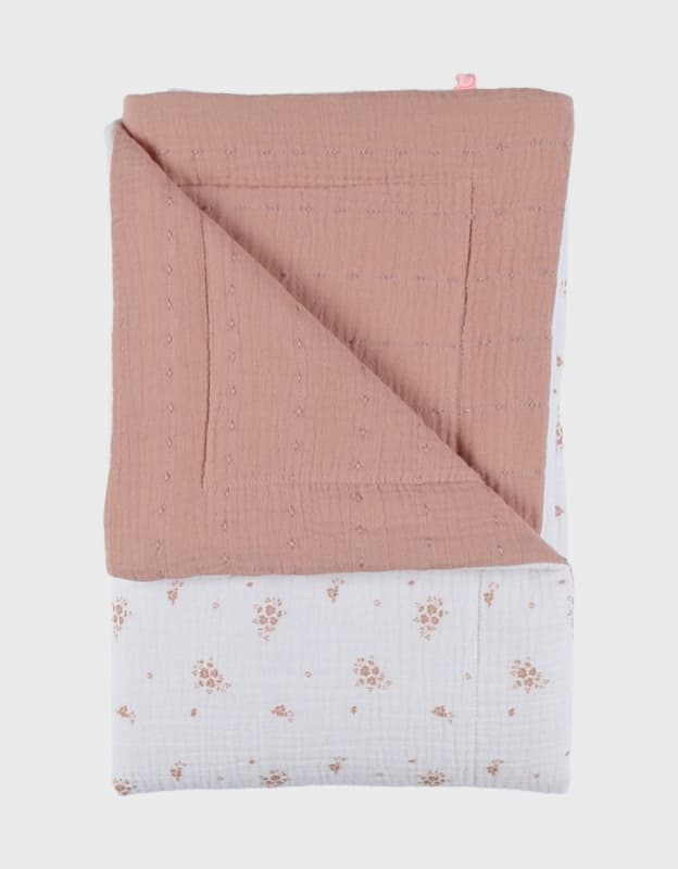 Vf Couverture Mousseline Bio - Fleurs d'Antan, ecru rose 75x100cm vintage flowers noukie's — vue 3 sur 4