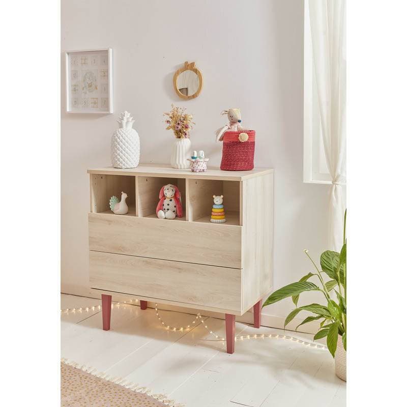 Commode 2 Tiroirs 3 Niches Opaline Rose, opaline sauthon selection hetre cendre - rose cany — vue 3 sur 4