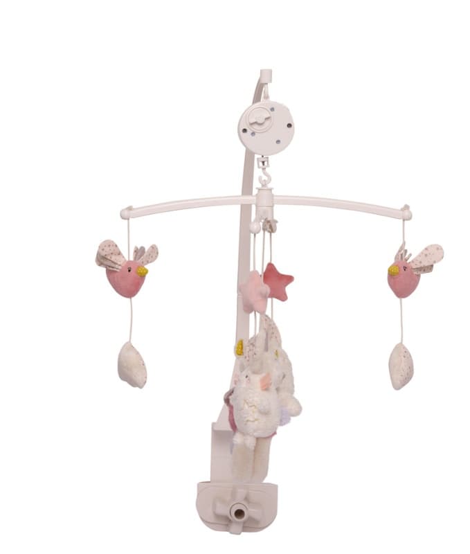 Mobile Musical, lilou & perlin textile creme et rose pale h-18