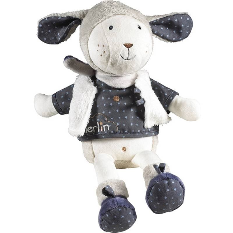 Doudou Merlin, merlin sauthon baby deco bleu/blanc l 15 x h 37 cm — vue 1 sur 5