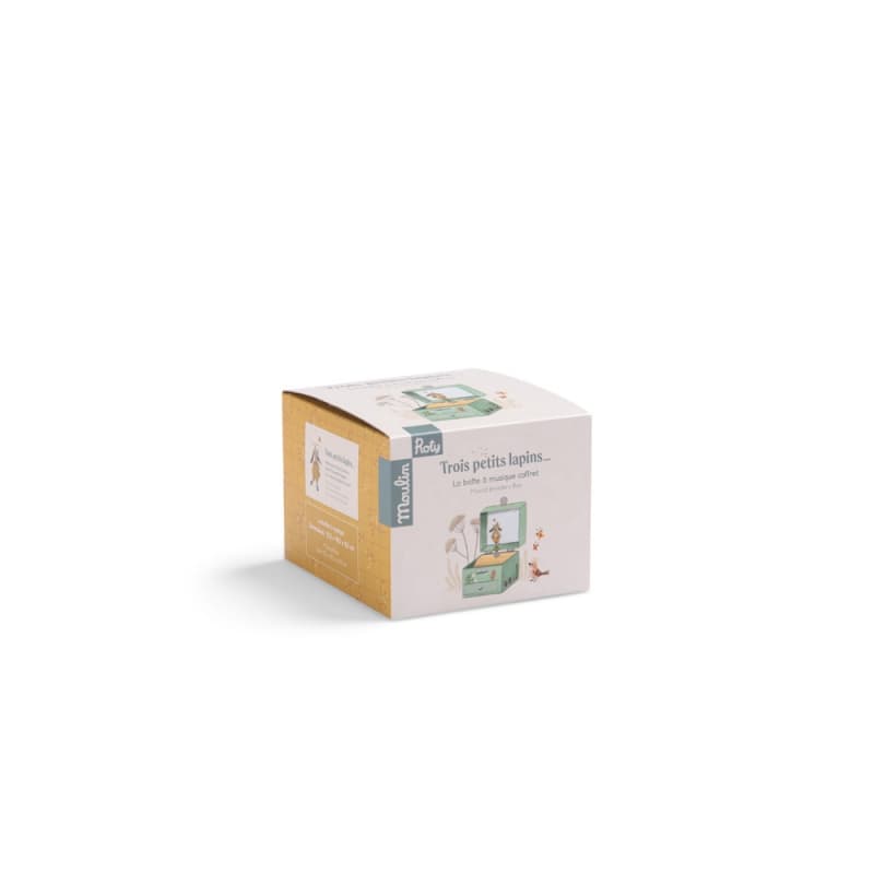 Boite a Musique Coffret Trois Petits Lapins, trois petits lapins moulin roty vert 10,5x10,5x8,5 p-e-a-h 2024 — vue 4 sur 5
