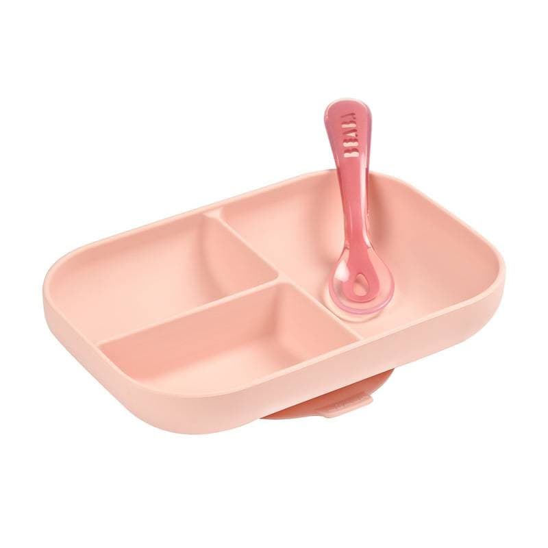 Set Repas Silicone Compartimente Pink, repas beaba pink — vue 1 sur 3