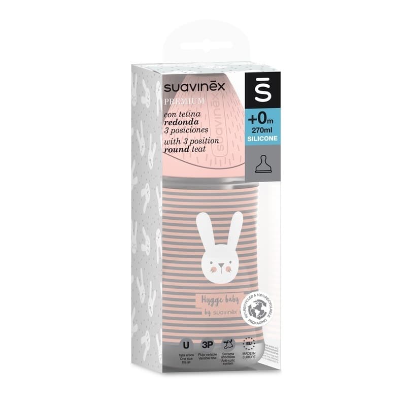 Biberon 270ml Tetine Ronde Debit 3 Vitesses - Raye, gris