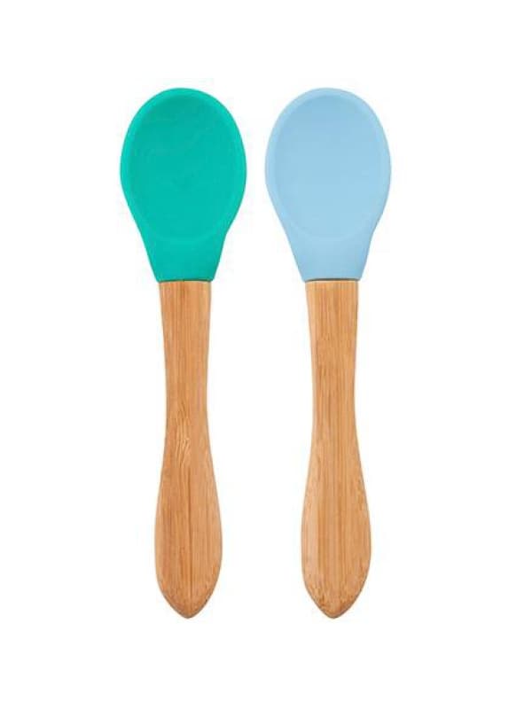 Lot 2 Cuilleres Silicone & Bambou, minikoioi bleu/vert per