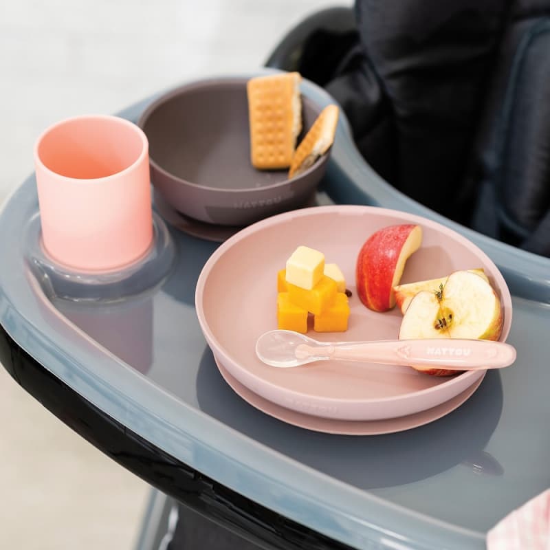 Silicone Set Assiette Silicone+bol+verre+cuillere (rose, Gris, Rose Clair), silicone nattou h23 — vue 1 sur 3