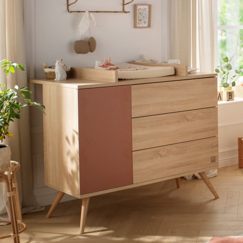 Commode 3 Tiroirs, 1 Porte, Terracotta, seventies meuble chne dor - terracotta - h — vue 5 sur 5
