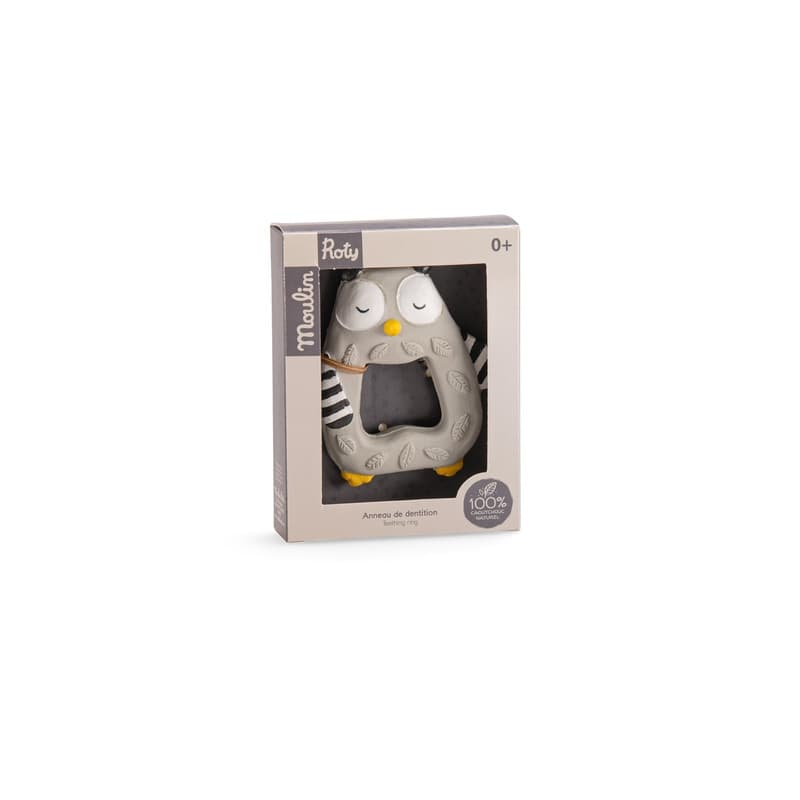 Anneau de Dentition Caoutchouc Hibou les Moustaches (emb/3), les moustaches moulin roty gris 8,5x0x10xcm p-223 e-23 a-23 h-23 — vue 2 sur 2