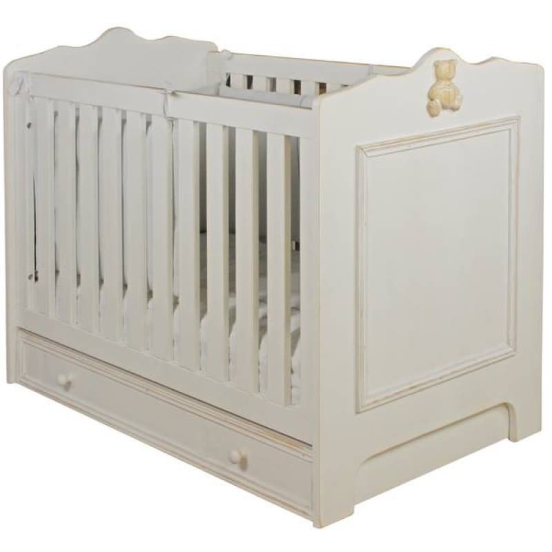 Lit Bebe 60x120 Blanc Vieilli Bois Massif Provence, provence lasure blanc & vieilli a la main