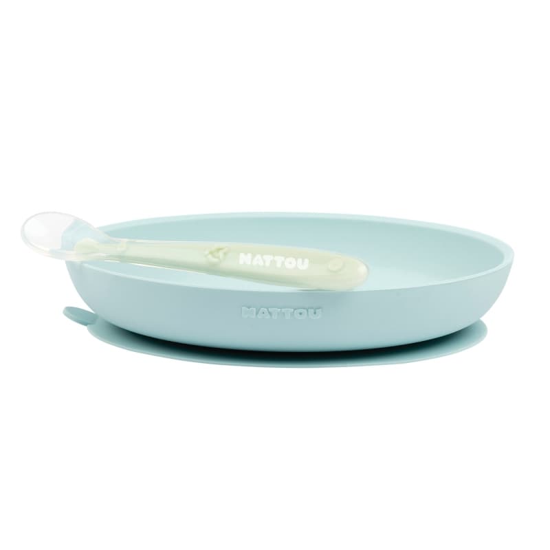 Silicone Assiette (bleu Clair+ Cuillere), silicone nattou h24 — vue 2 sur 2