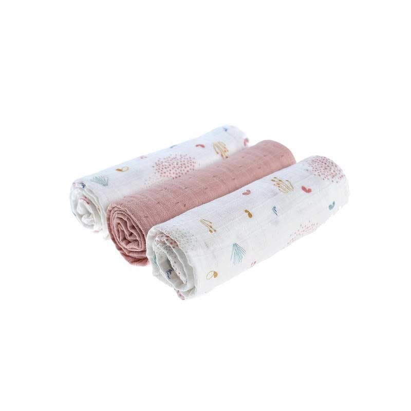 M&m22 3 Langes 70x70cm Lina Rose, Mousseline Bio, mix & match noukies blanc permanent — vue 5 sur 5