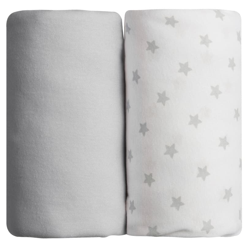 Lot de 2 Draps Housse Imprime Etoile Grise + Uni G, babycalin — vue 2 sur 2