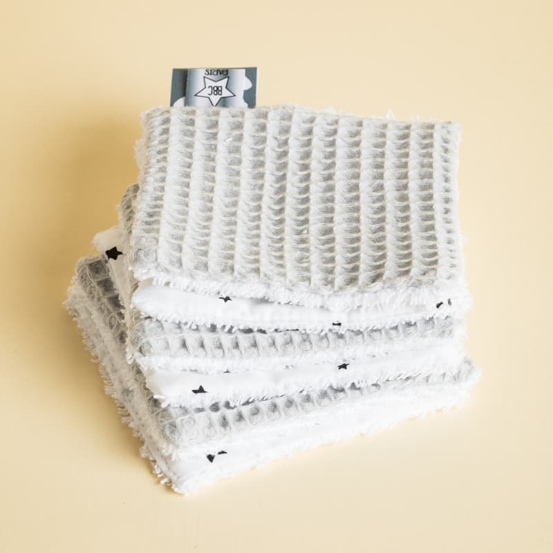 Lot 6 Lingettes Lavables 10x10cm, gris babycalin paris 10x10
