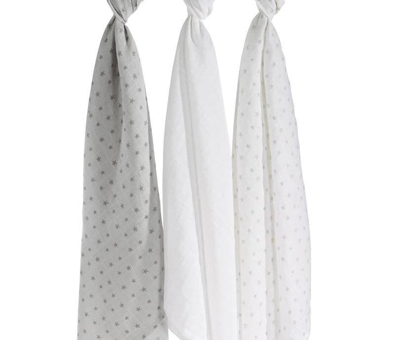 Lot de 3 Langes Bio Celeste, 70x70 cm blanc/gris sauthon babywear per celeste — vue 2 sur 3