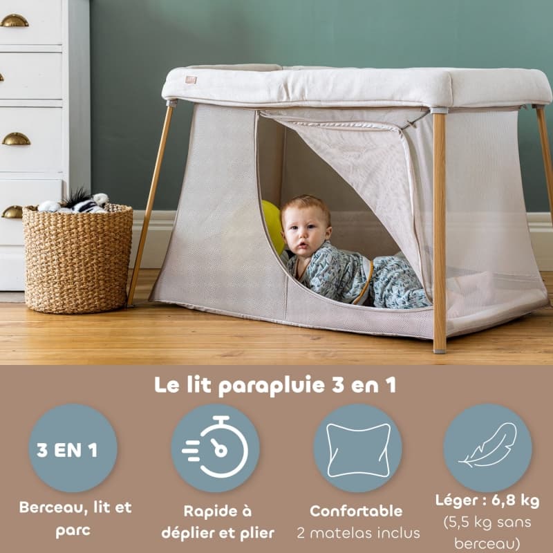 Lit Parapluie 3 en 1 Eazy, argile gazelle beaba — vue 6 sur 6